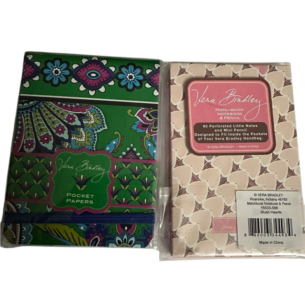 Two NWT Vera Bradley Mini Notebooks with mini pencil GREEN & Pink